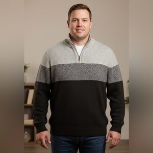 SILVERSILK Men's 3X 1/4 Zip Sweater High collared Brown Tan Colorblock